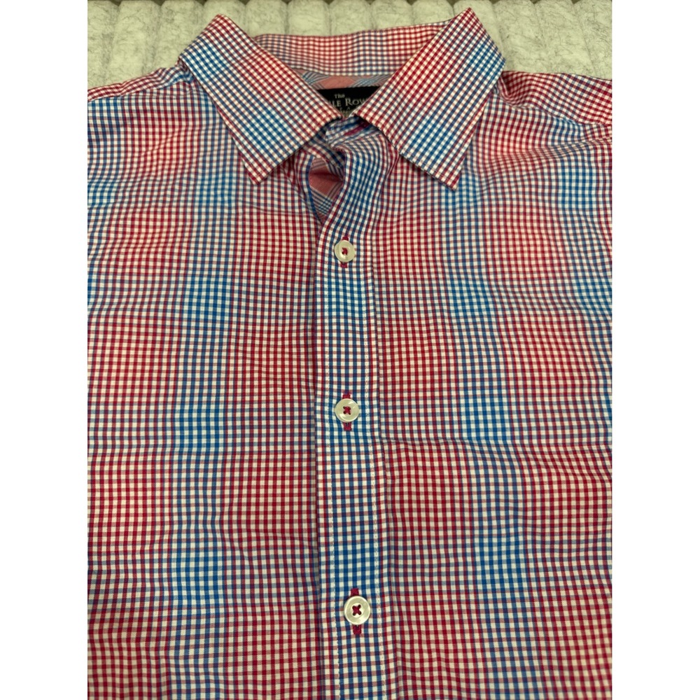 The Savile Row Company Mens Slim‎ Fit Gingham Button Down Shirt Red Blue Large